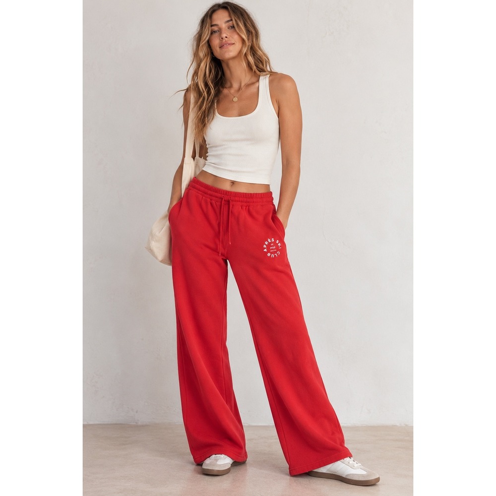 Wilo The Label Apres Ski Club Red Wide Leg Sweatpants Small